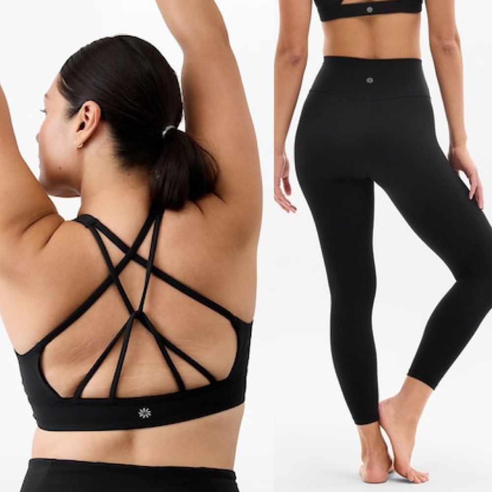 NWT Athleta Black Solace Sports Bra & Transcend High Rise 7/8 Legging Set